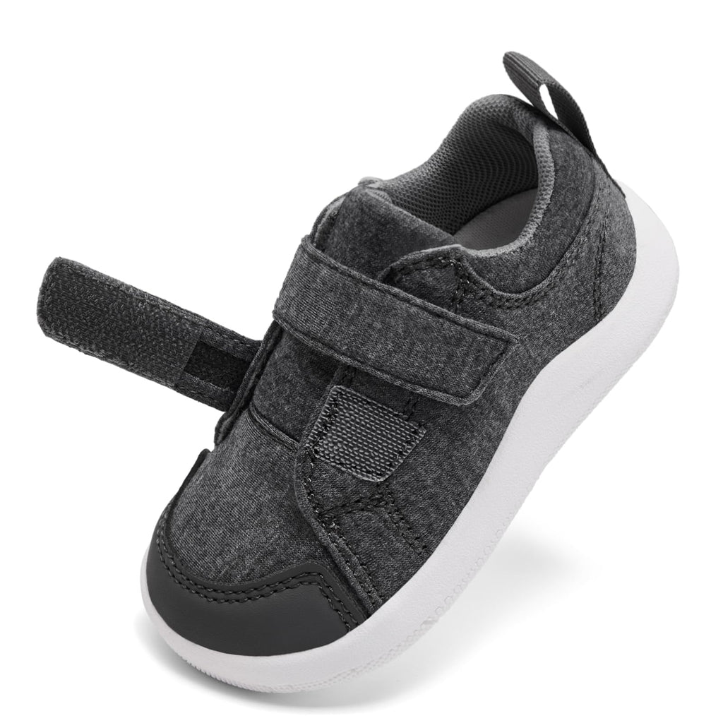 MORENDL Toddler Boy Shoes Baby Wide Toe Box Barefoot Shoes Boys Walking Shoes Non-Slip Minimalist Sneakers Comfort Zero Drop Tennis Outdoor Activities Mix Darkgrey 15-18 Months