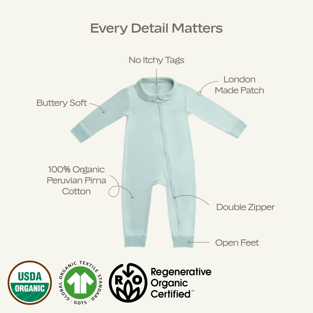 MON CHOU 100% Organic Pima Cotton Baby Footless Pajamas – Snug Fit Long Sleeve Zip-Up Sleepwear with 2-Way Zipper, Unisex (Sizes 0–12M) (Meadow, 18-24 Months)