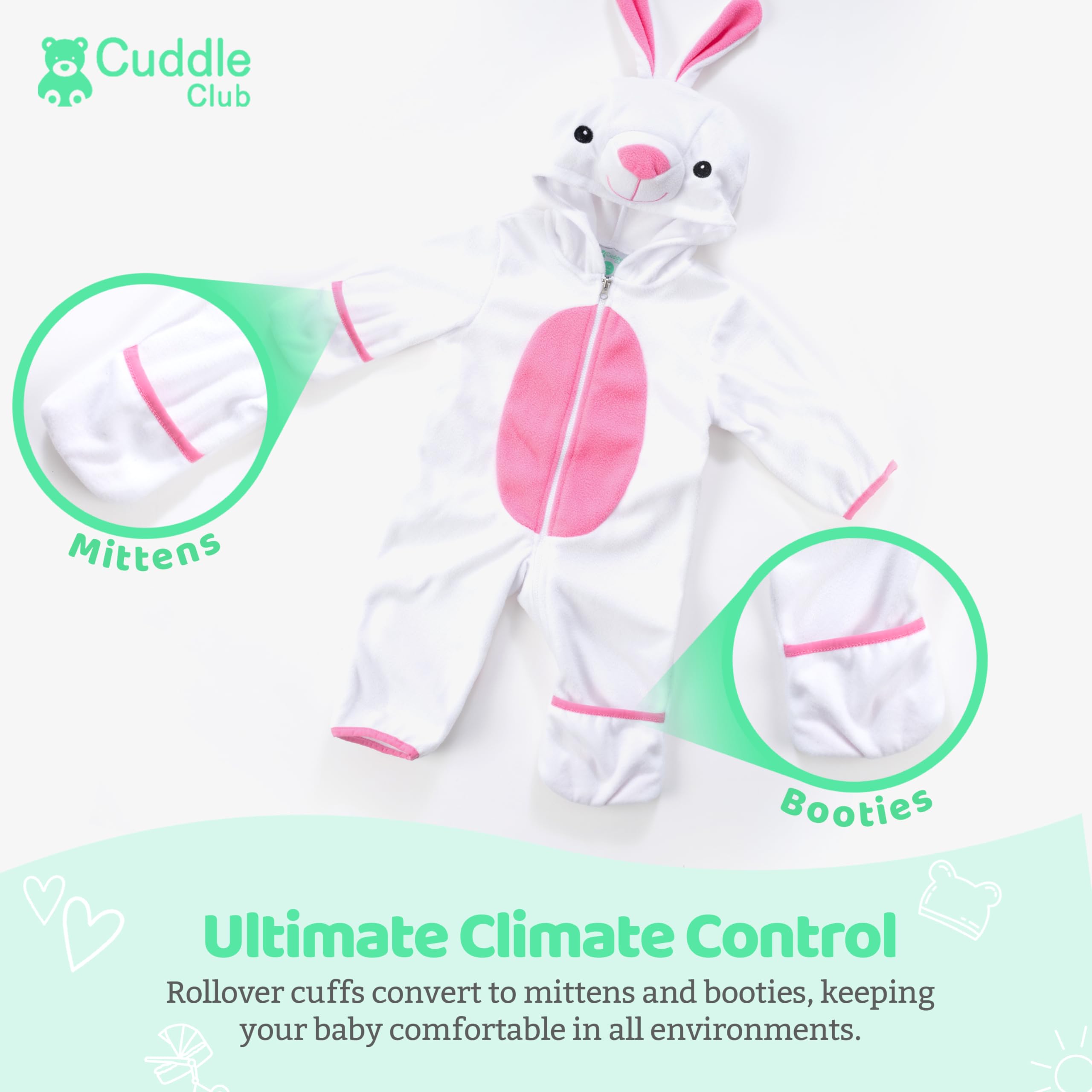 Cuddle Club Fleece Baby Bunting Bodysuit – Infant One Piece Kids Hooded Romper Outerwear Toddler Jacket