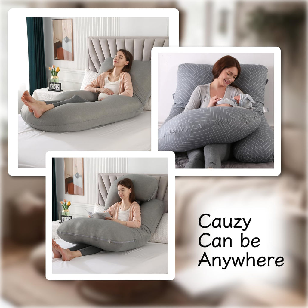 ALLOPERA Pregnancy Pillow, Full Body Maternity Pillow 57 inch, with Removable Washable Cover - Sleep Support for Legs, Back, Neck, Shoulder, HIPS, Belly for Pregnent Women, 100% Cotton