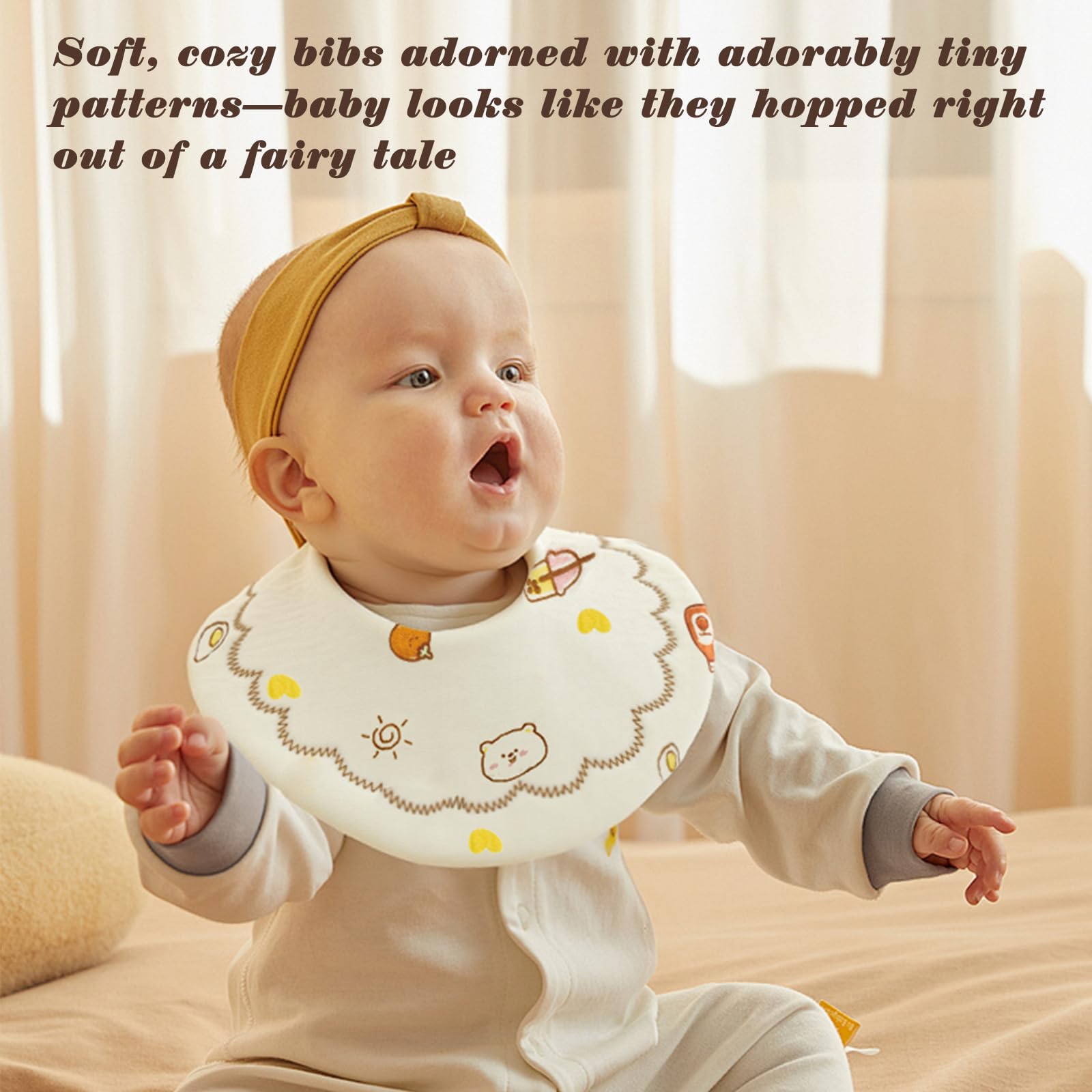 EllieHouse Baby Bibs for Girls Boys 8 Pack Muslin Drool Teeth Drooling Teething Bibs Muslin Cotton for Toddler Infant Essentials(Camel)