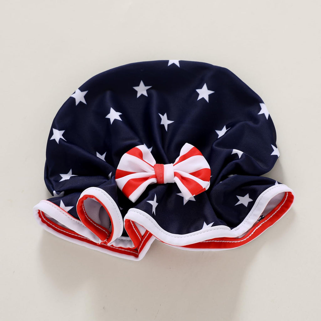Infant Baby Girl Swimsuit One-Piece Long Sleeve Rash Guard with Hat Set Floral Zipper Bathing Suit Leopard Beach Wear(Independence Day,6-12 Months)