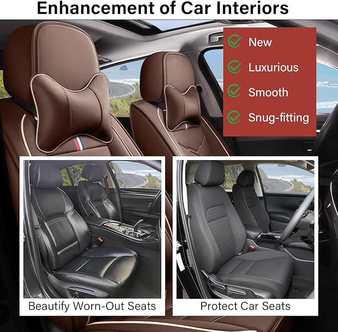 Leather Car Seat Covers Fit for LR Defender 2020-2025, 5 Seater Waterproof and Wear-Resistant Seat Cover Interior Accessories(Full Set with Pillow,Coffee)