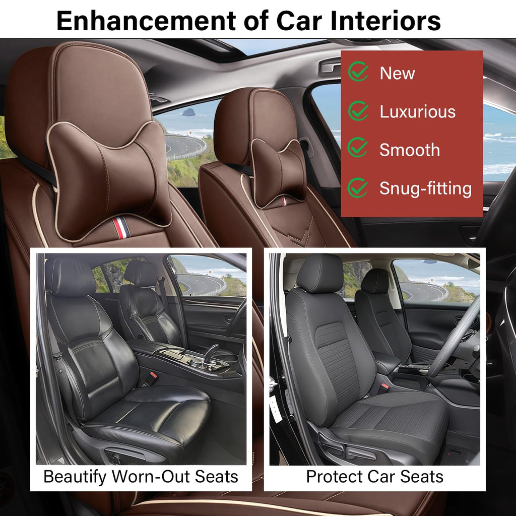 TENDER GLOW Leather Car Seat Covers Fit for LR Defender 2020-2025, 5 Seater Waterproof and Wear-Resistant Seat Cover Interior Accessories(Full Set with Pillow,Coffee)