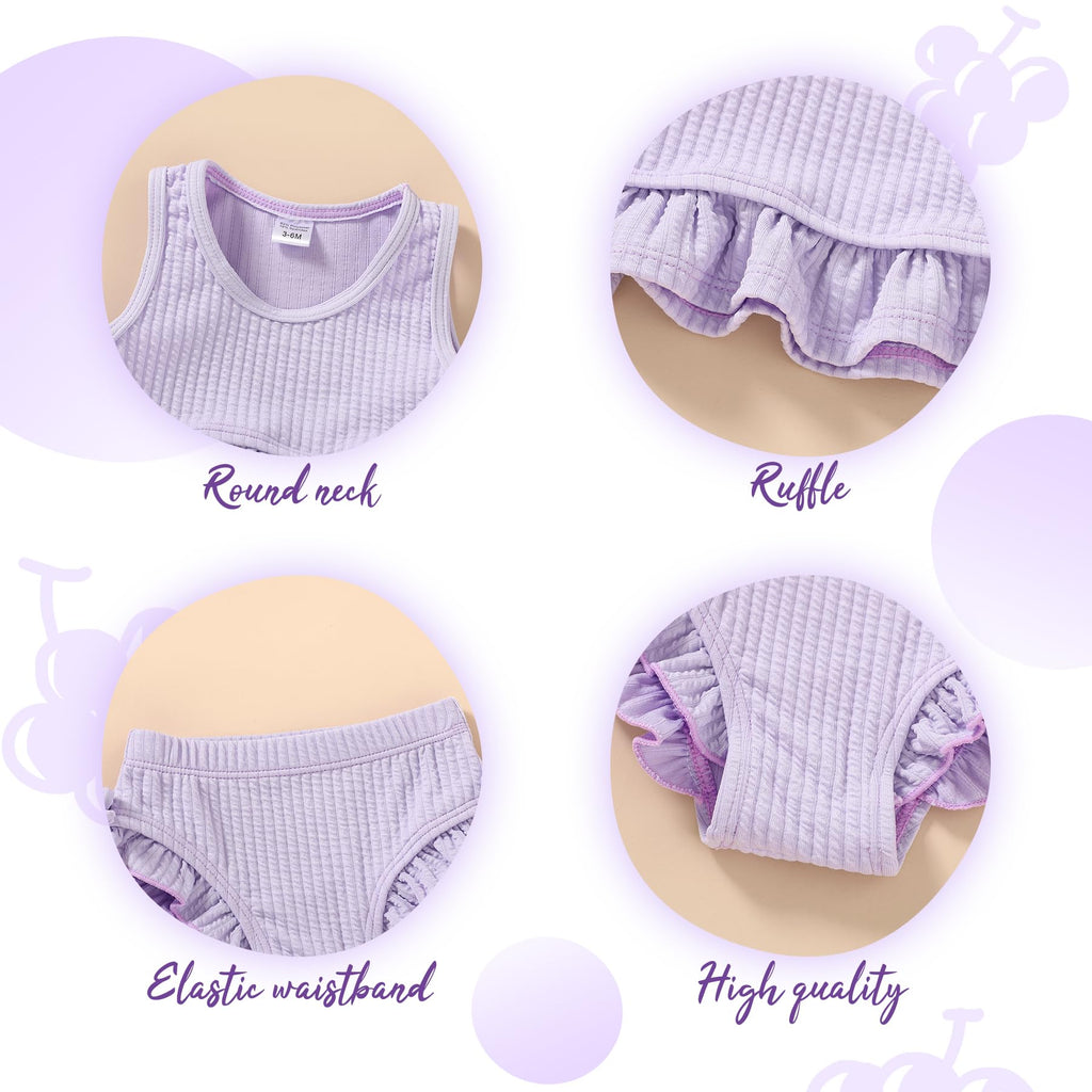 Baby Swimsuit Toddler Girl Bathing Suit Summer Solid Color Bikini Set Beach Two Piece Swim Wear (Purple, 3-4T)