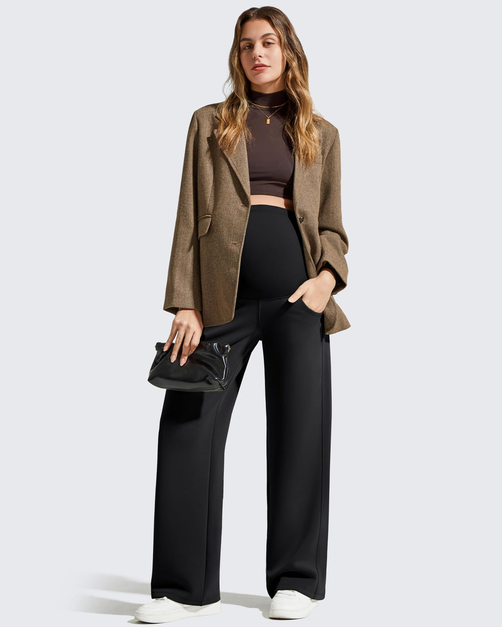 G4Free Maternity Sweatpants with Pockets Stretchy Wide Leg Yoga Lounge Trousers Pregnancy Casual Pants Over Bump(Black,M,Regular)