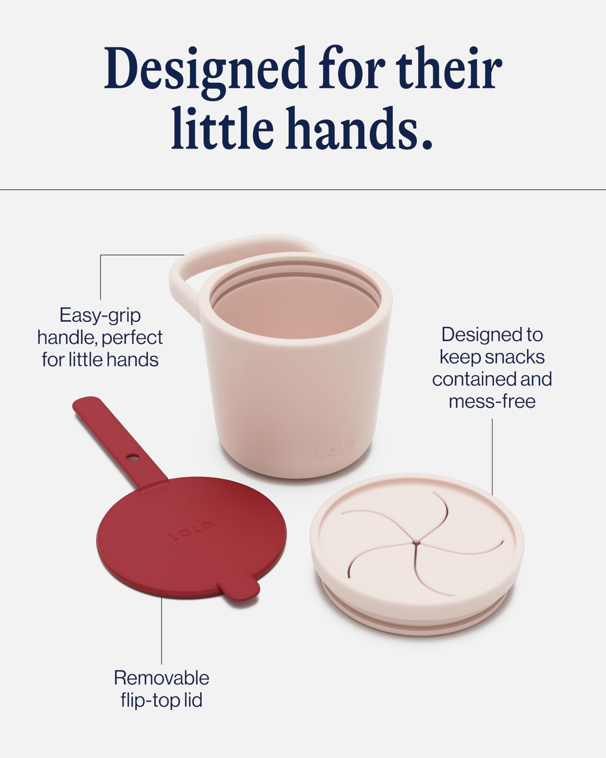 Lalo Snack Cup - Mess-Free Silicone Snack Cups for Toddlers & Babies with Detachable Lid, BPA-Free Baby Snack Containers, Fits Most Stroller & Car Seat Cup Holders, Dishwasher Safe, Berry & Cream