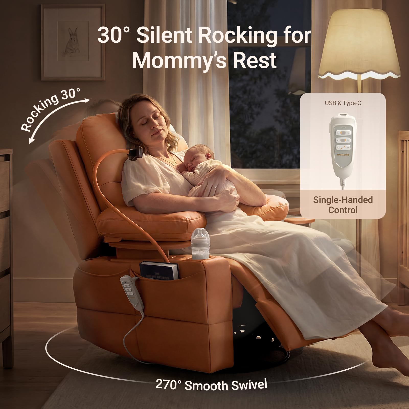 MAMAZING Lullapod Power Nursery Rocking Chair with HugAssist Armrest