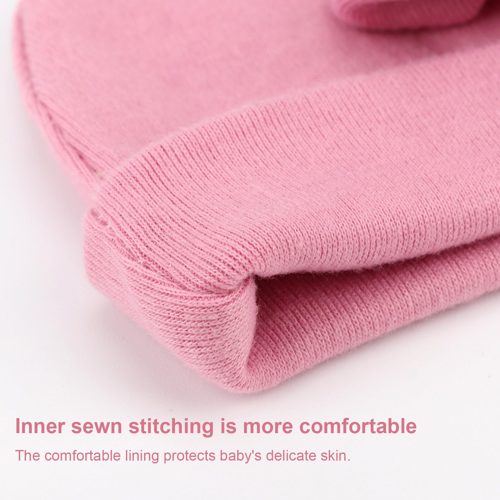 BQUBO Newborn Baby Girls Hats Mittens Set Hospital Hat Beanie Infant Bow Hats Baby Cotton Gloves No Scratch Mittens for 0-6 Months