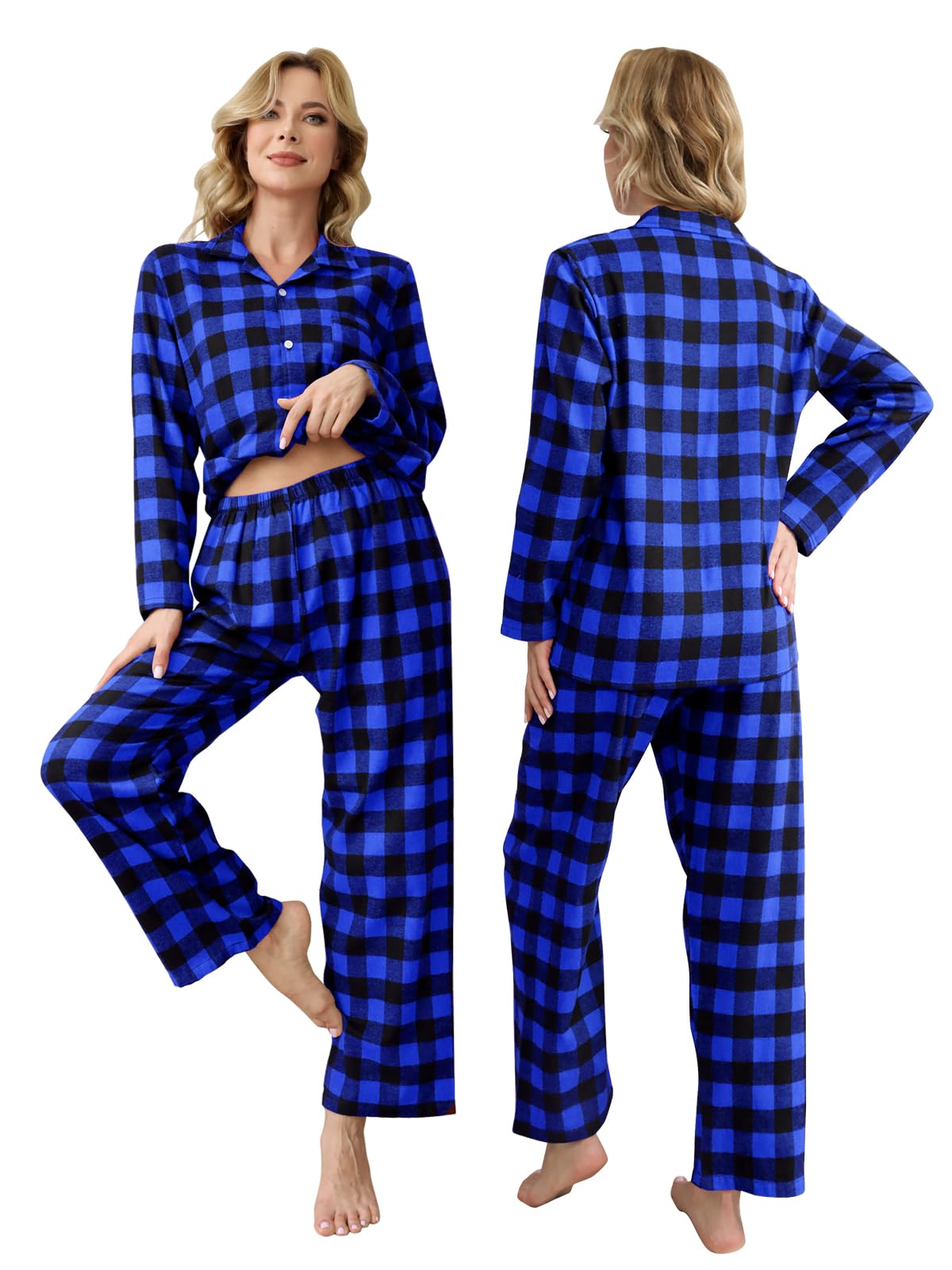 Schbbbta Family Plaid Pajamas Set, Girl's Boy's 2-Piece Button Down Sleepwear Pjs, Black Blue, 9-12 Months = Tag 70