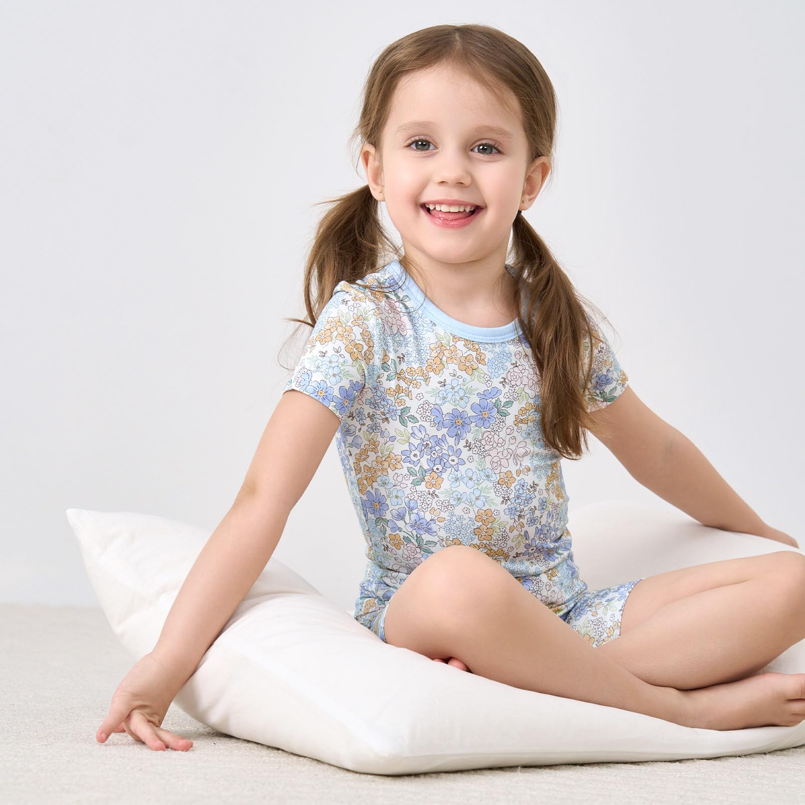 pureborn Toddler Viscose from Bamboo Pajamas Set Girls Pjs Blue Floral 3T