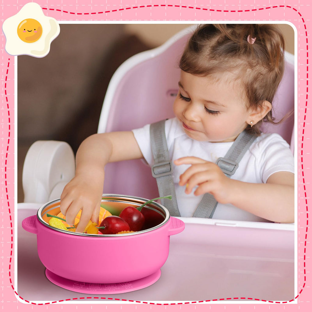Nuogo 6 Pcs Stainless Steel Baby Bowls with Removable Silicone Shell 304 Toddler Bowls Kids Anti Scald Snack Container for Food Feeding, Dishwasher Safe(Red Series Color,Suction-a)