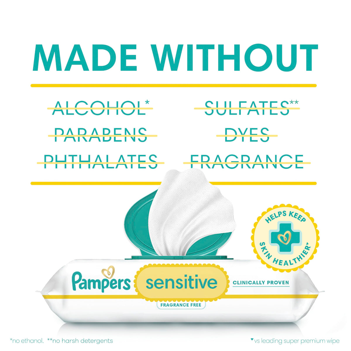 Pampers Sensitive Baby Wipes, Clinically Proven, Fragrance Free, Unscented, Water Based, Hypoallergenic Baby Wipes, Multi-Use Wipe, Hand Wipe 672 Total (12X Flip-Top Packs)