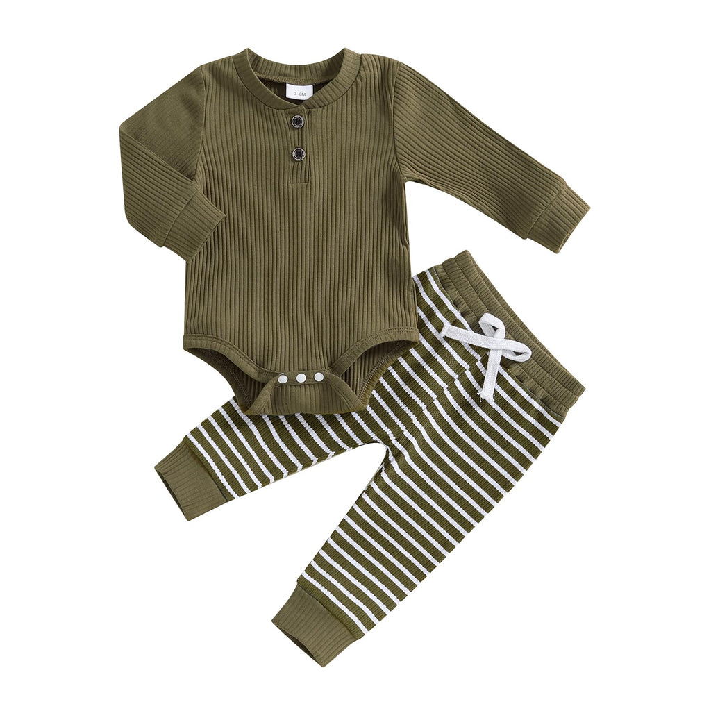 MA&BABY Newborn Baby Boy Clothes Ribbed Knit Long Sleeve Romper Pants Set