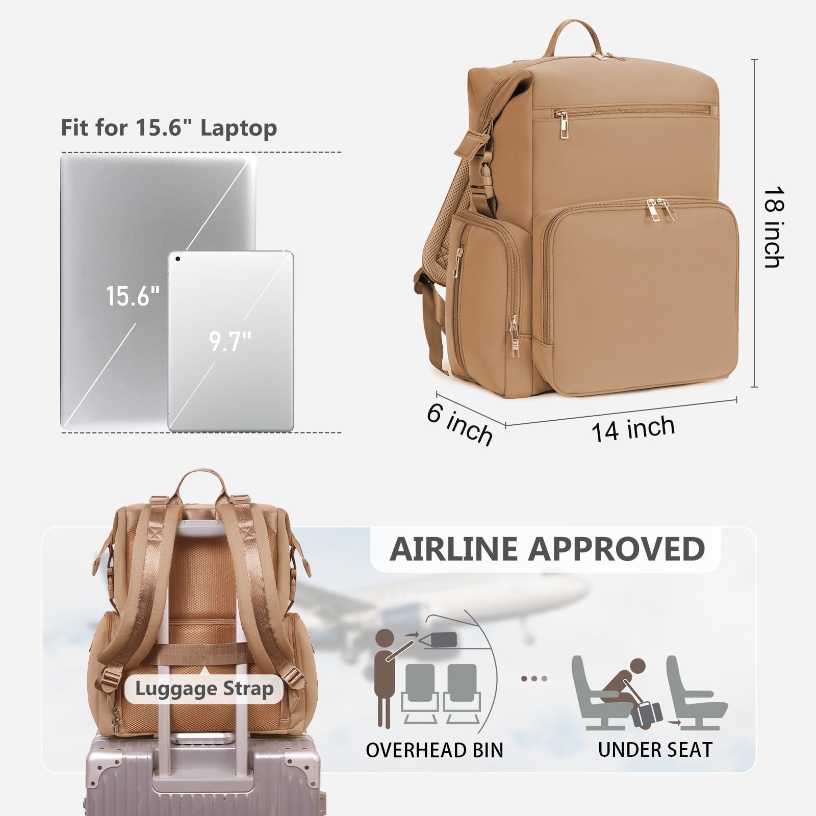 CEI-CEI Neoprene Diaper bag Backpack Waterproof Baby Changing Bags for Mom and Dad with Changing Pad Large Travel Maternity Tote with Insulated Pockets and Organised Compartments (Oat)