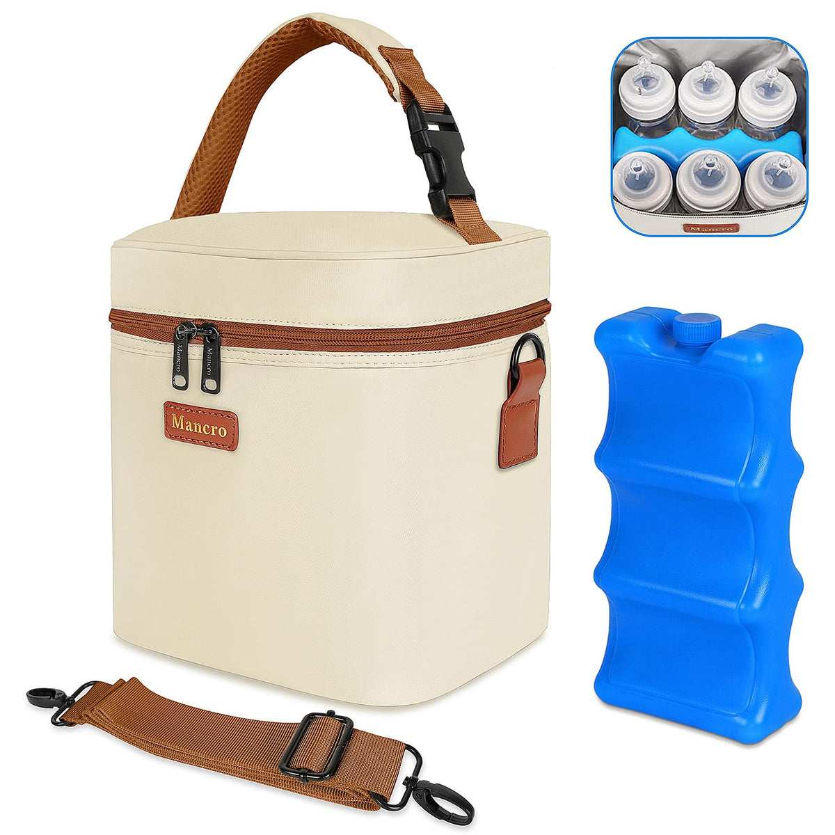 Mancro Breastmilk Cooler Bag with Ice Pack Fits 6 Baby Bottles Up to 9 Oz