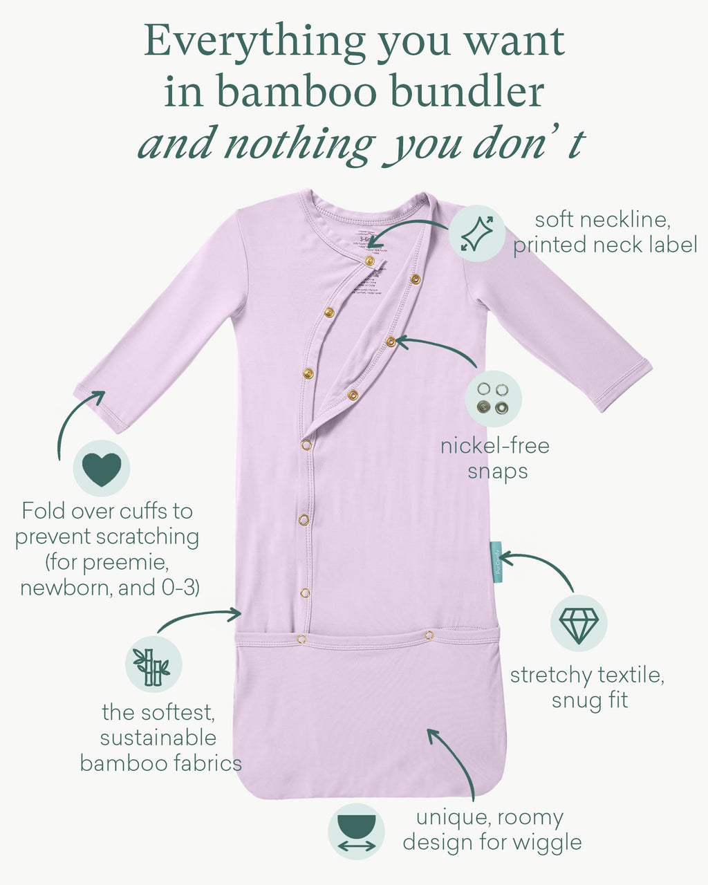 PurComfy Supersoft Bamboo Viscose Baby Sleeper Gowns, Newborn Lilac