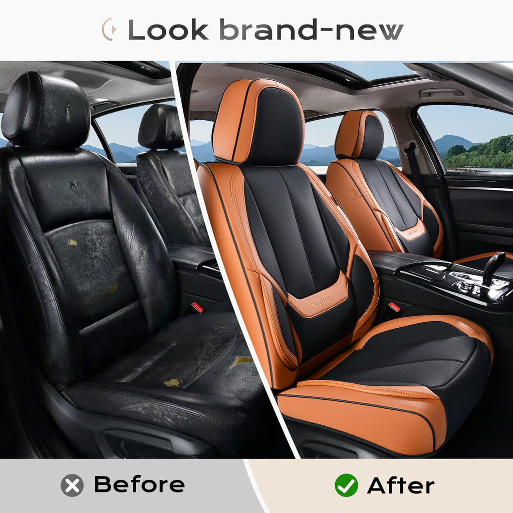 Coverado Car Seat Covers, Seat Covers for Cars, Waterproof Leather Auto Seat Protectors, Leather Car Seat Cushion, Car Interiors Accessories Universal Fit for Most Cars