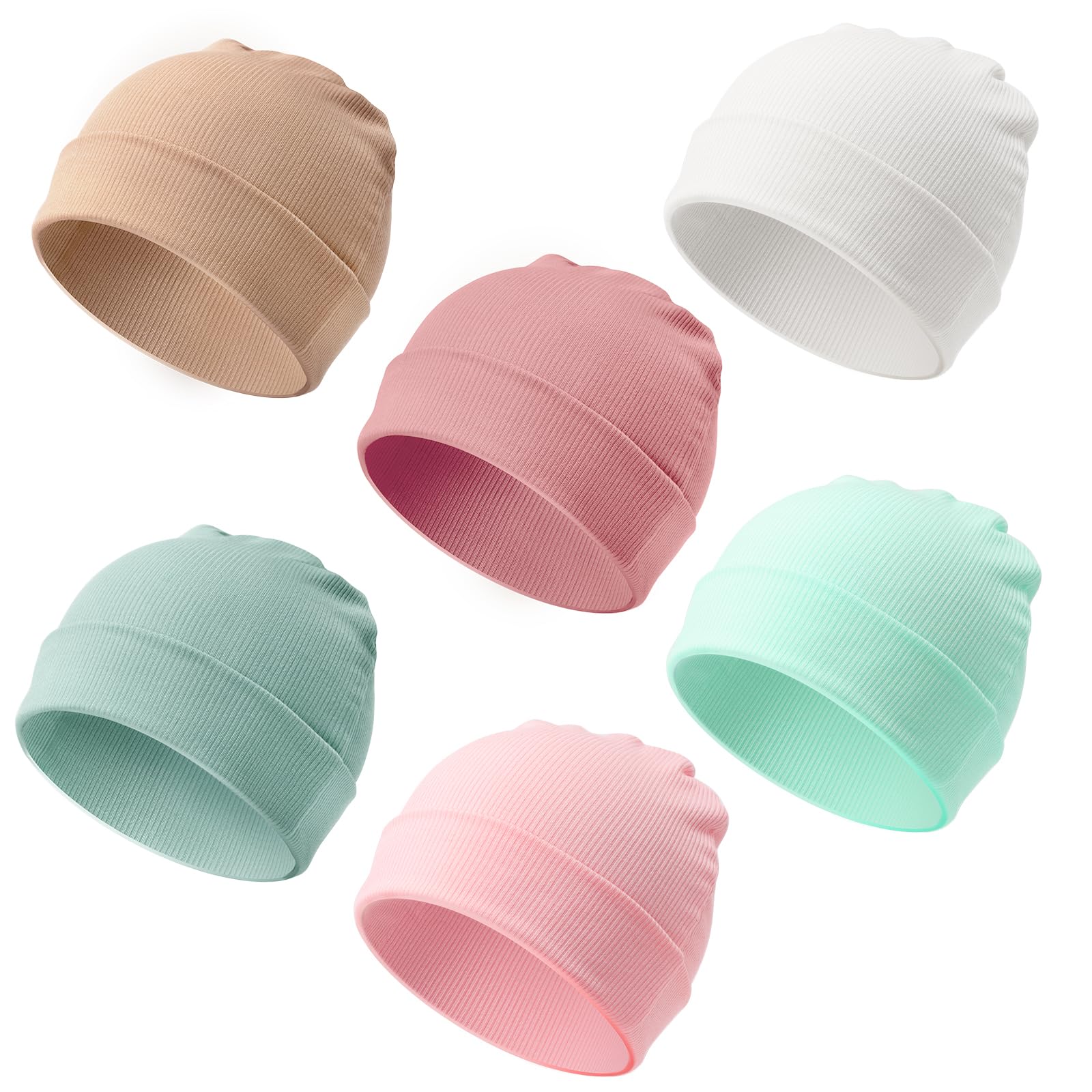 DRESHOW BQUBO 6 Pack Baby Newborn Hats Set for Unisex Infant Newborn Toddler Soft Beanie Hat for Boys Girls 0-6 Months