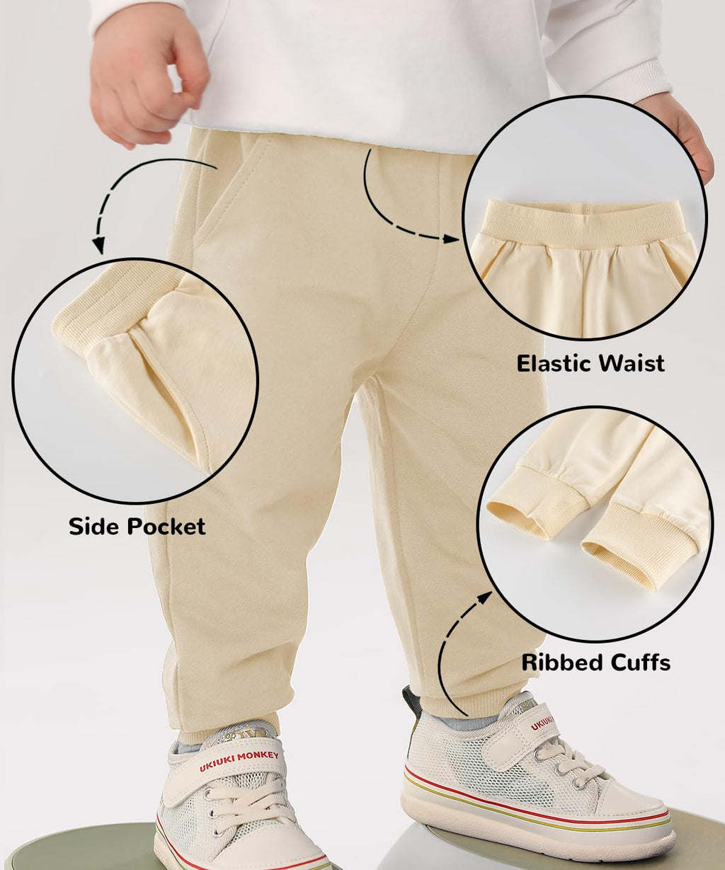 GFQLONG Toddler Boys Pants 100% Cotton Joggers Sweatpants with Pockets 3-4T
