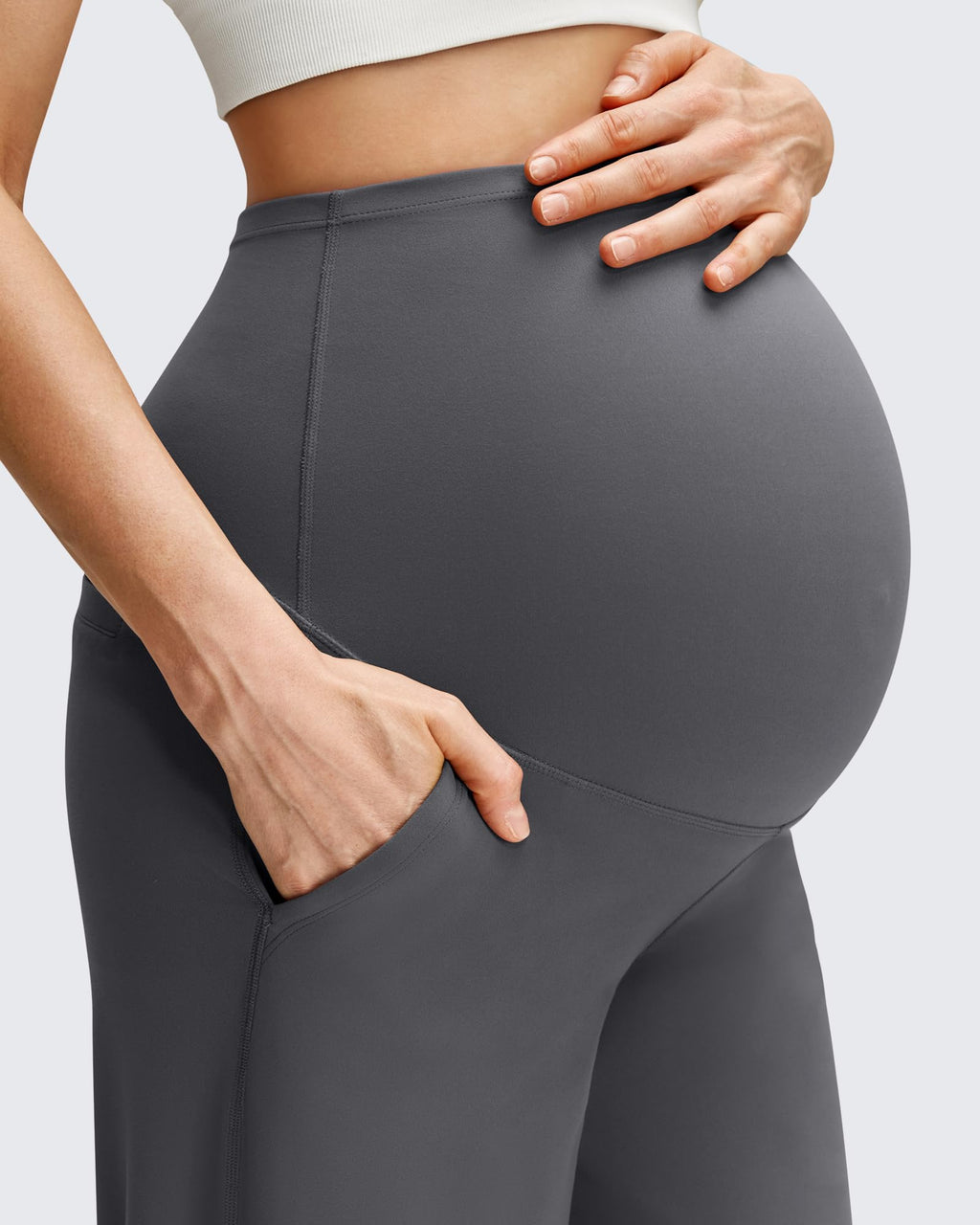 G4Free Maternity Dress Pants Pregnancy Activewear,Dark Gray,XL,Petite