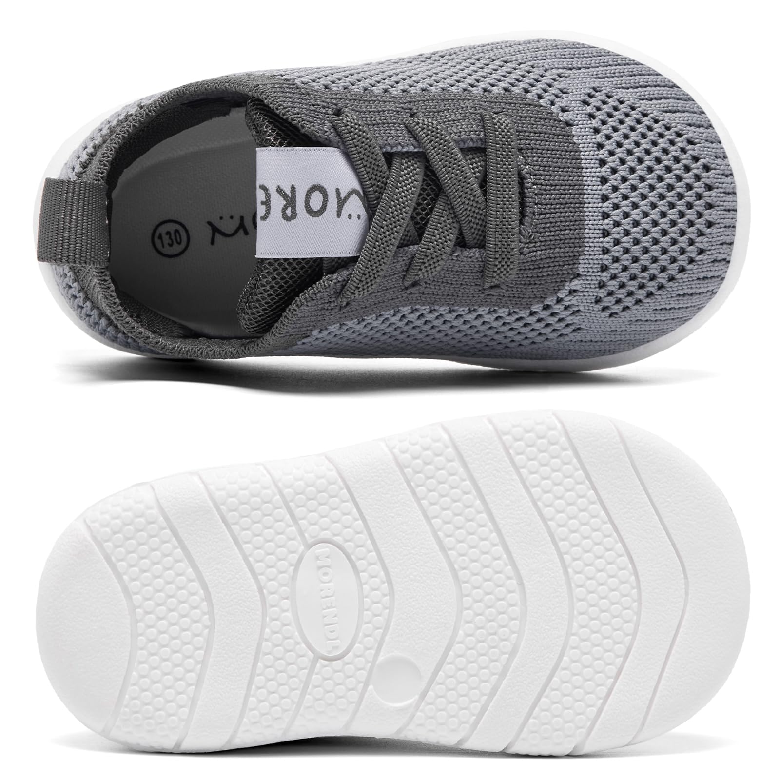 MORENDL Toddler Shoes Baby Walking Sock Shoes Infant Sneakers Boy Girl Barefoot Tennis Shoe Non-Slip Brethable Dark Grey 6-9 Months
