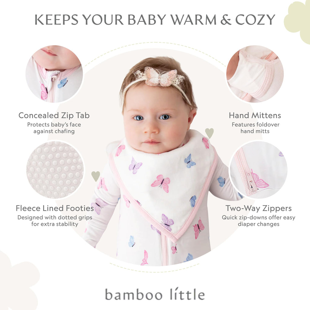 Bamboo Little Soft Baby Footie Pajamas, Baby Clothes, Newborn Sleepers, 95% Viscose and 5% Spandex, Butterfly, 9-12 Months