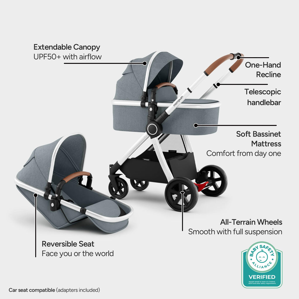 Mompush Ultimate2 Full-Size Stroller with Bassinet, Newborn to Toddler