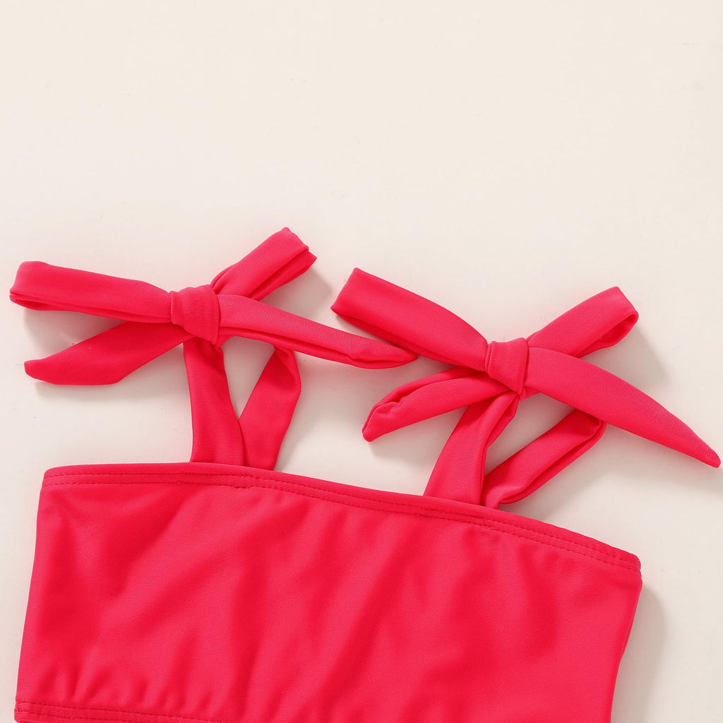 YOUNGER TREE Toddler Girls Two Pieces Swimsuit Color Block Stripe Swimwear Summer Beach Bathing Suit 18M-5T（Red#Flower 2-3T）