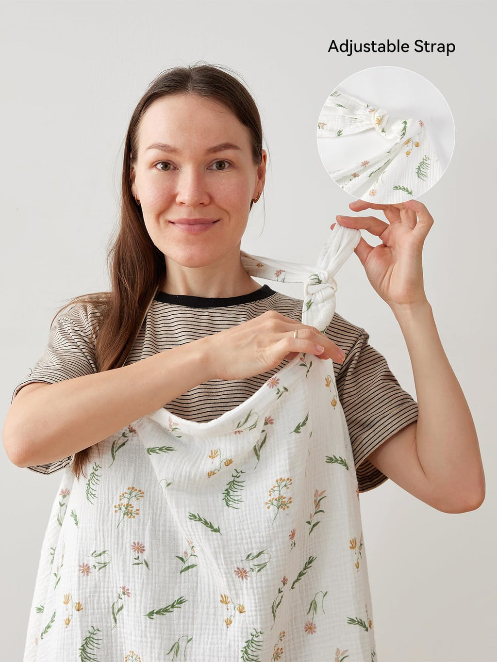 TILLYOU Muslin Nursing Cover for Baby Breastfeeding, 100% Cotton Breathable with Arch Neckline for Women, Daisy