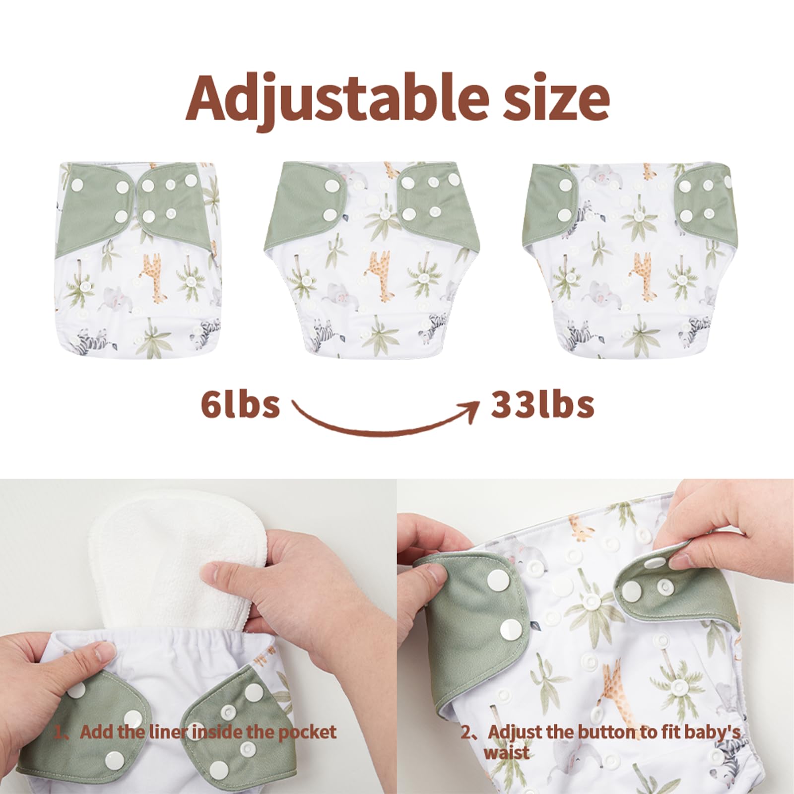 HappyFlute 9 Sets Newborn Baby Cloth Pocket Diapers Adjustable Reusable