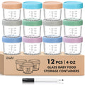 DRKIO 12 pcs Baby Food Storage Containers 4 Oz Small Glass Jars with Lids