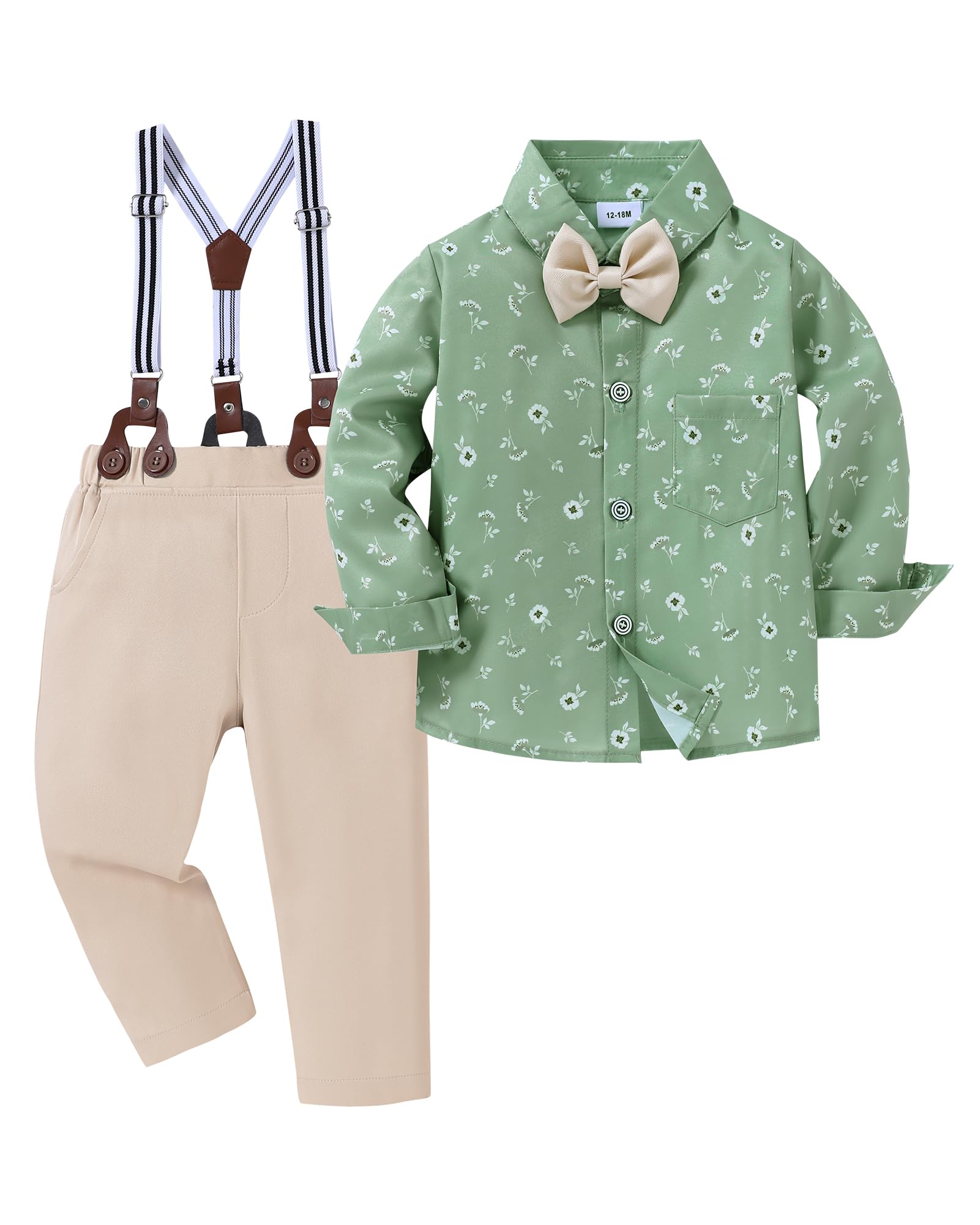 Toddler Wedding Outfit Baby Boy Aqua Green Dress Shirt Apricot Suspender Pants Toddler Boy Holiday Suits 1t 12 Months 18 Months