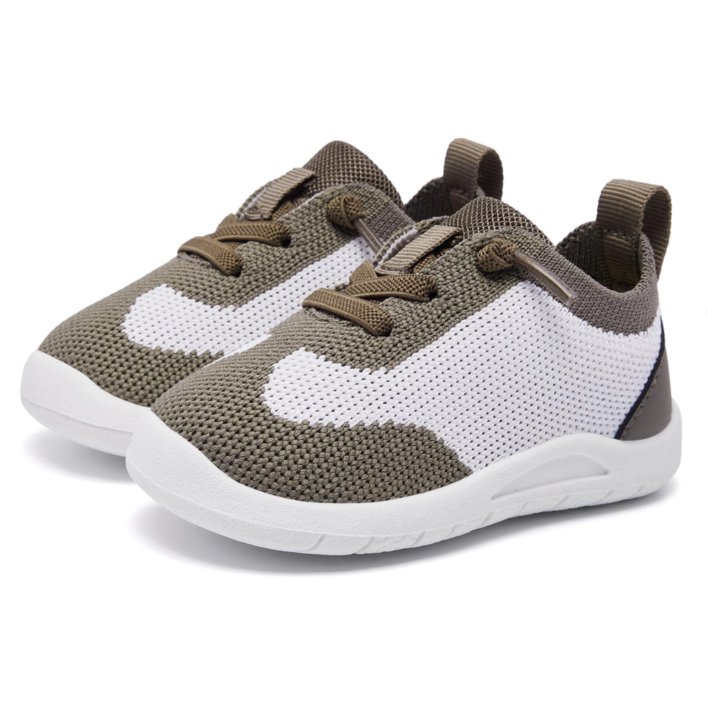 MORENDL Toddler Shoes Baby Walking Sock Shoes Infant Sneakers Boy Girl Barefoot Tennis Shoe Non-Slip Brethable White Brown