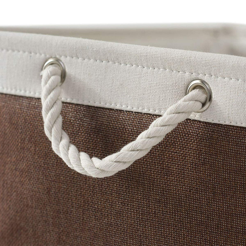 Sacyic Large Storage Baskets for Shelves, Fabric Baskets for Organizing, Collapsible Storage Bins for Closet, Nursery, Clothes, Home & Office [3-Pack, White&Brown]