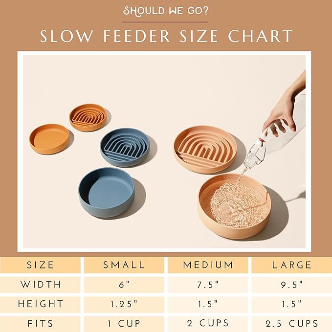 Should We Go? Slow Feeder for Dogs & Puppies, The Slowdown Bowl Silicone Slow Eating, Modern Lick Mat Design, Reduces Gulping, Fits 2 Cups, 7.5” Across x 1.5” Tall, Mealtime Challenge, Medium-Spruce