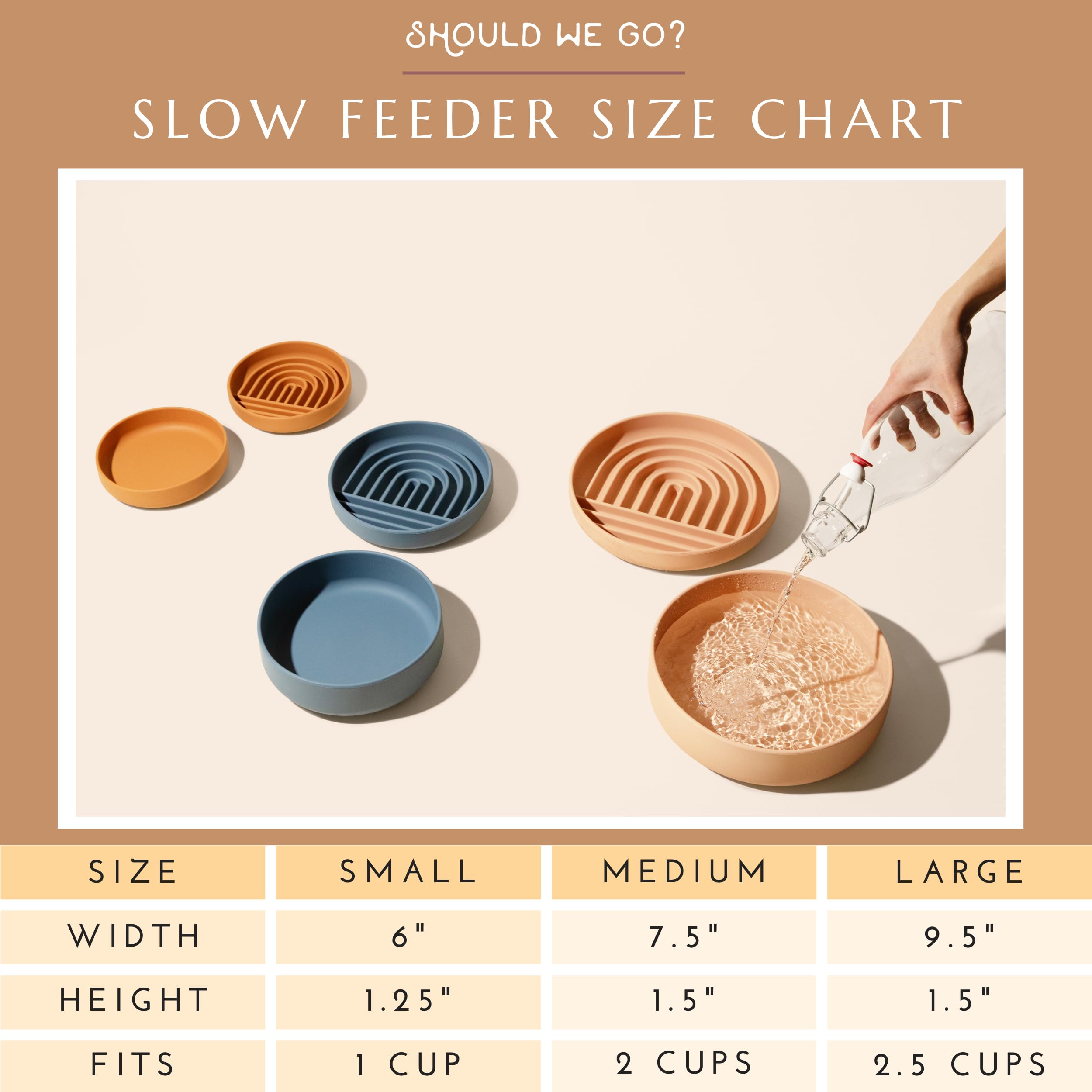 Should We Go? Slow Feeder Dog Bowls - Medium Size Silicone Slow Eating Dog Bowl for Puppies & Dogs with Suction Cup -Dishwasher-Safe, Lick Mat Design, Reduces Gulping,for All Breeds,7.5”x1.5”- Tan