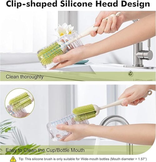 5-in-1 Baby Bottle Brush Set, Silicone & Sponge, Grey