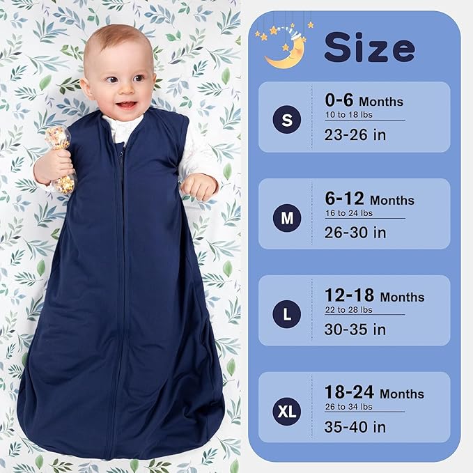 Baby Sleep Sack 6-12 Months Baby Wearable Blanket 100% Rayon Cotton 2-Way Zipper Toddler Sleeping Sack，Comfy Soft Lightweight TOG 0.3(Cyan)