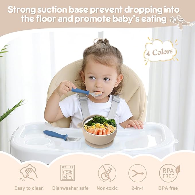 4 Pack Stainless Steel Baby Bowls with Suction, Toddler Bowls with Removable Silicone Shell for Kids, Non-Slip Toddler Baby Feeding Set Dishwasher Safe-blue/Gray/Red/Cream