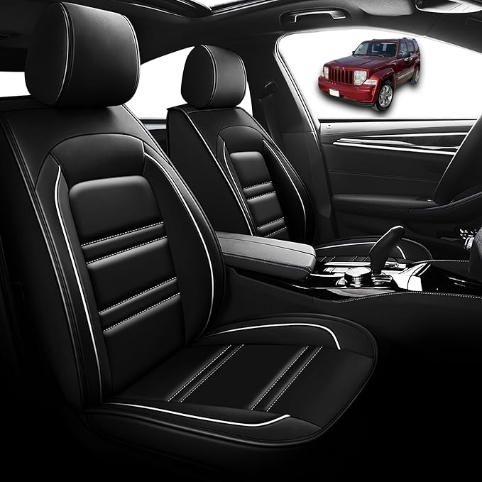 Seat Cover for JP Liberty 2002-2012 | Car Seat Covers Front Seats, Waterproof Seat Protectors, Automotive Front Seat Covers (Front Seat, Black&White Line)