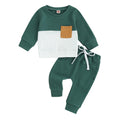 Fufuriprefer Toddler Baby Boy Fall Clothes Waffle outfit Long Sleeve Top Jogger Pant Set (Dark Green White, 2-3T)