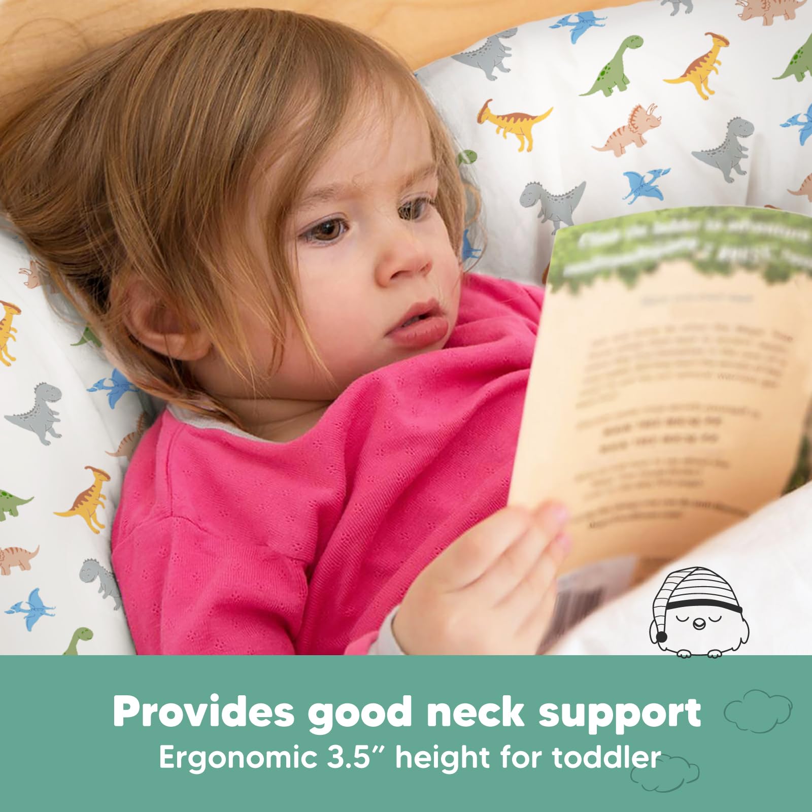 Toddler Pillow with Pillowcase, 13x18 My Little Dreamy Pillow (Roarsome)