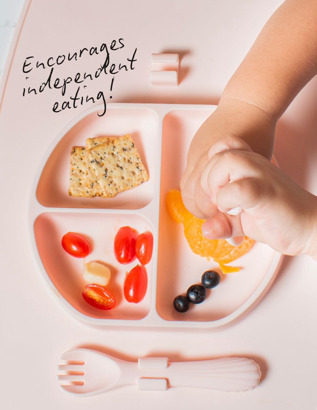 Modern Mini - Silicone Suction Plate for Baby and Toddler, Divided Plate with Fork & Spoon - Unbreakable, Non-Toxic, Food Grade Silicone, Strong Suction Grip, Spill Proof, & Foldable for Travel!