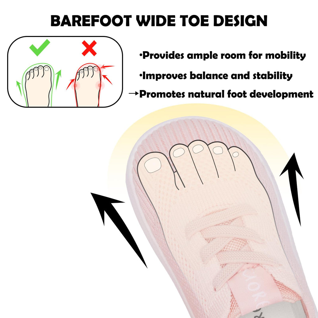 MORENDL Toddler Girl Shoes Baby First Wide Toe Barefoot Walking Shoes Girls Non-Slip Slip On Tennis Sneakers Pink 12-15 Months