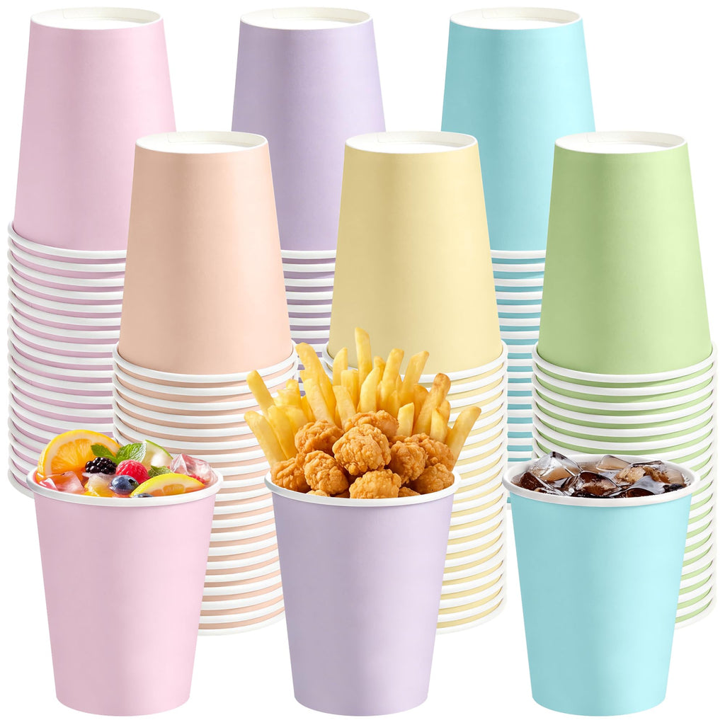 URATOT 120 Pieces 9 Ounce Disposable Paper Cups Pastel Rainbow Party Cups Drinking Cups for Party, DIY and Holiday, 6 Colors
