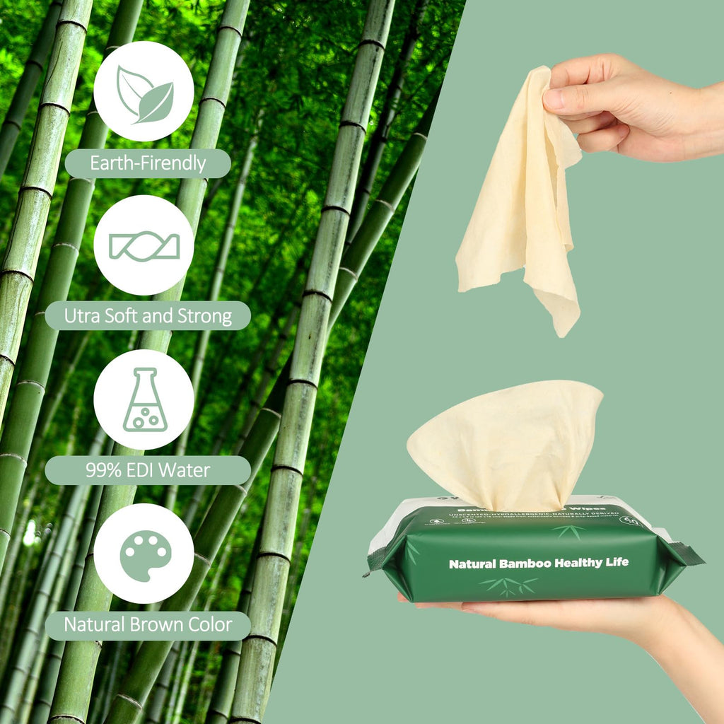 QingYa Bamboo Flushable Wipes,Septic Safe,Soft, Soothing Botanicals & Aloe, Unscented,Eco Friendly, Natural Brown Bamboo-Pulp Based Flusable Wipes for Women/kids/Adults 360Count (6 Packs of 60)