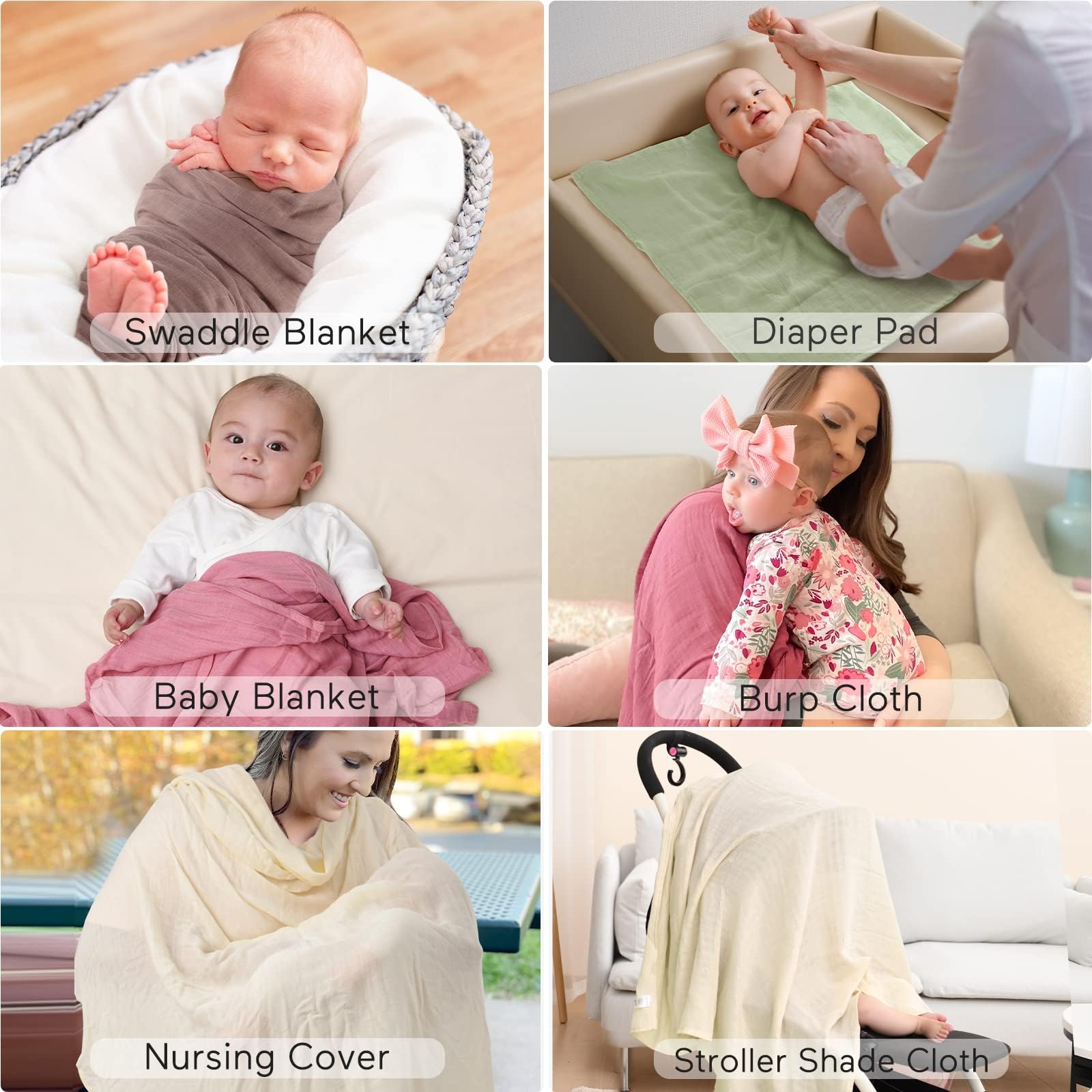 Momcozy Muslin Swaddle Blankets, 4-Pack, Large 47"x47", Breathable