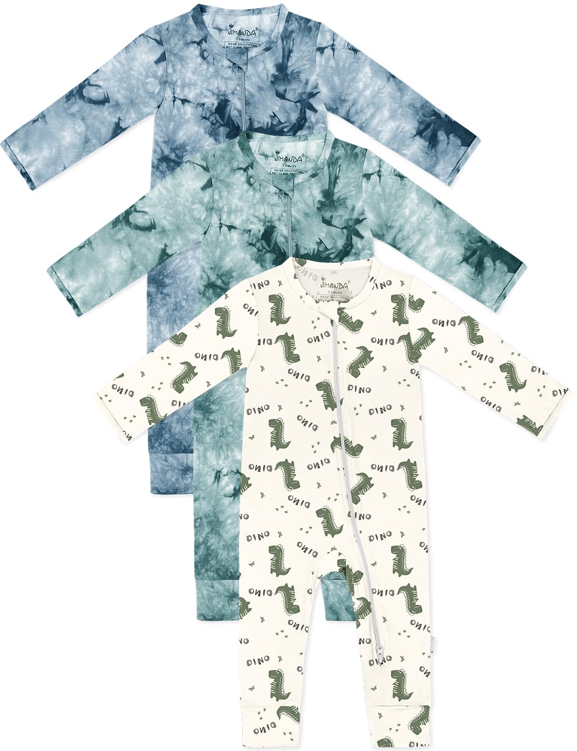 Jimonda Baby Girl Boys Bamboo Rayon Pajamas,Footless Pjs(Dino&Blue&Gr,18-24M)