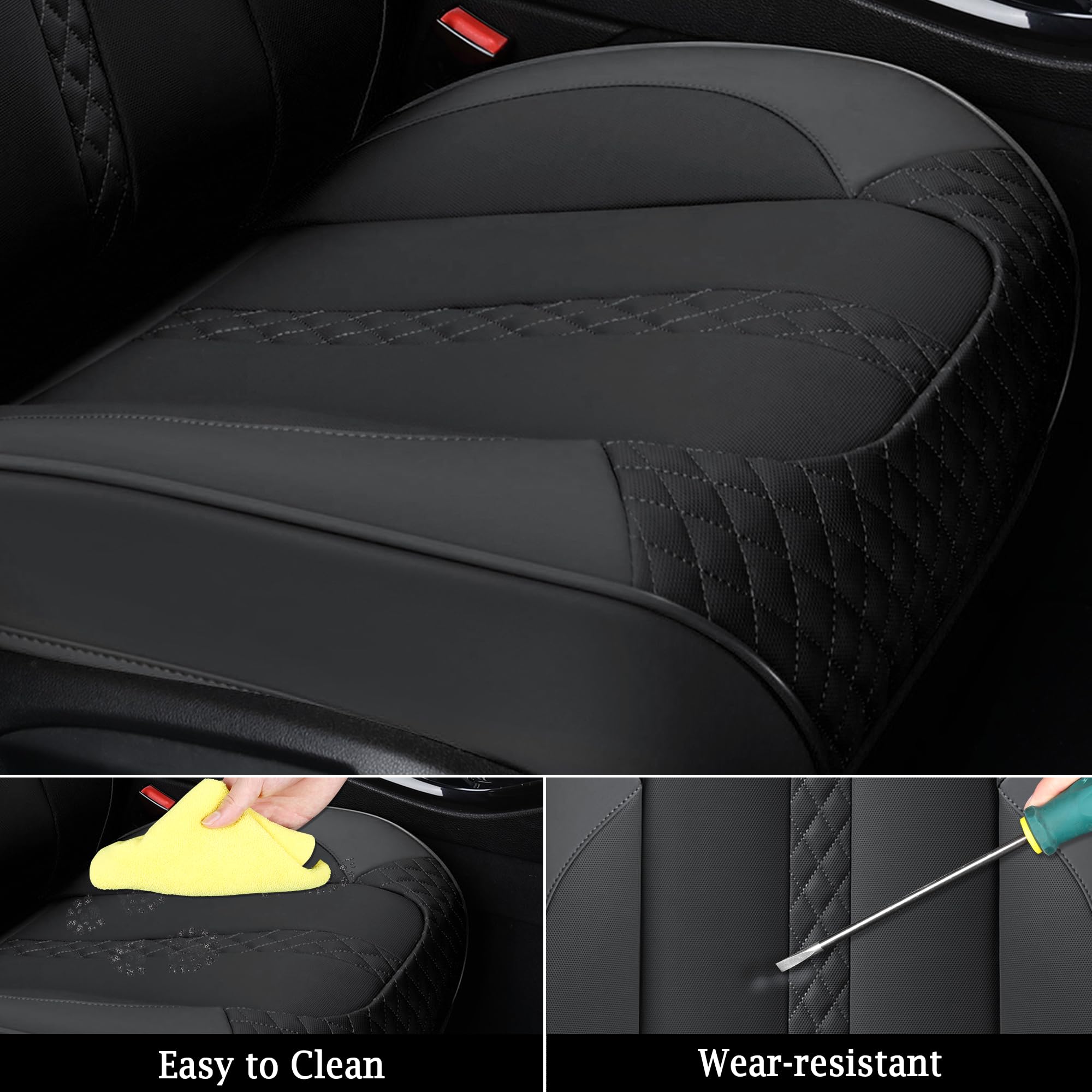 Doogo Leather Seat Covers Front Pair, Universal Seat Cover 2-Pack, Waterproof Leatherette Car Seat Cushions Protectors, Auto Driver Seat Covers Fit for Most Cars Trucks SUV-Black